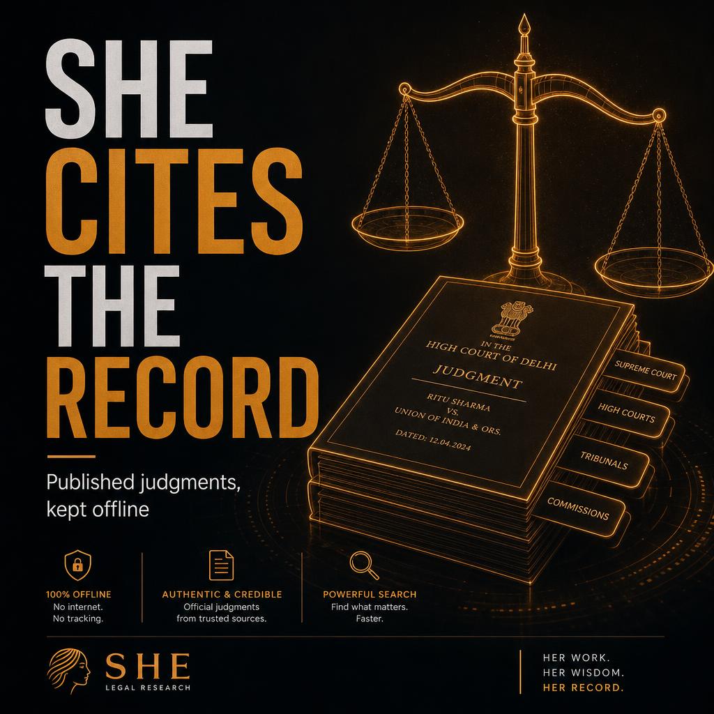Poster: She cites the record — glowing scales of justice above a stack of judgments